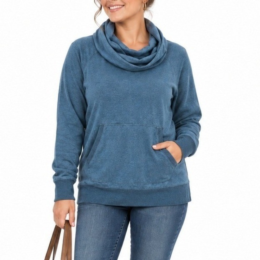 LL Bean Sweatshirt Women 2X Teal Funnel Neck Pullover Fleece Cozy Layering Fall